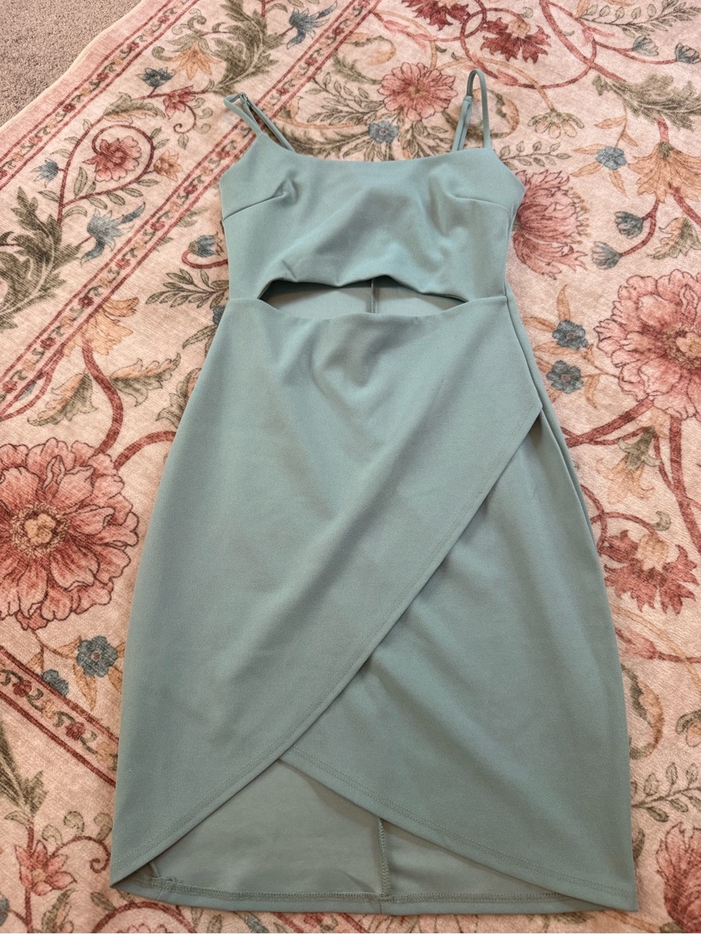 Lulu's Sage Green Cutout Wrap Mini Dress - Picture 2 of 4